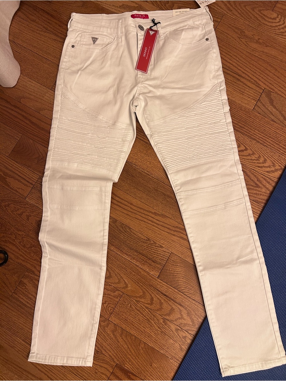 Guess White Ribbed Biker Skinny Jeans - Women's